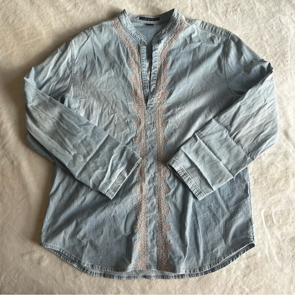 Theory Chambray Embroidered Blouse Ukrainian Modern Vishivanka